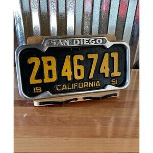 Vintage Cast Aluminum License Plate Frame + 1951 California Plate_gce